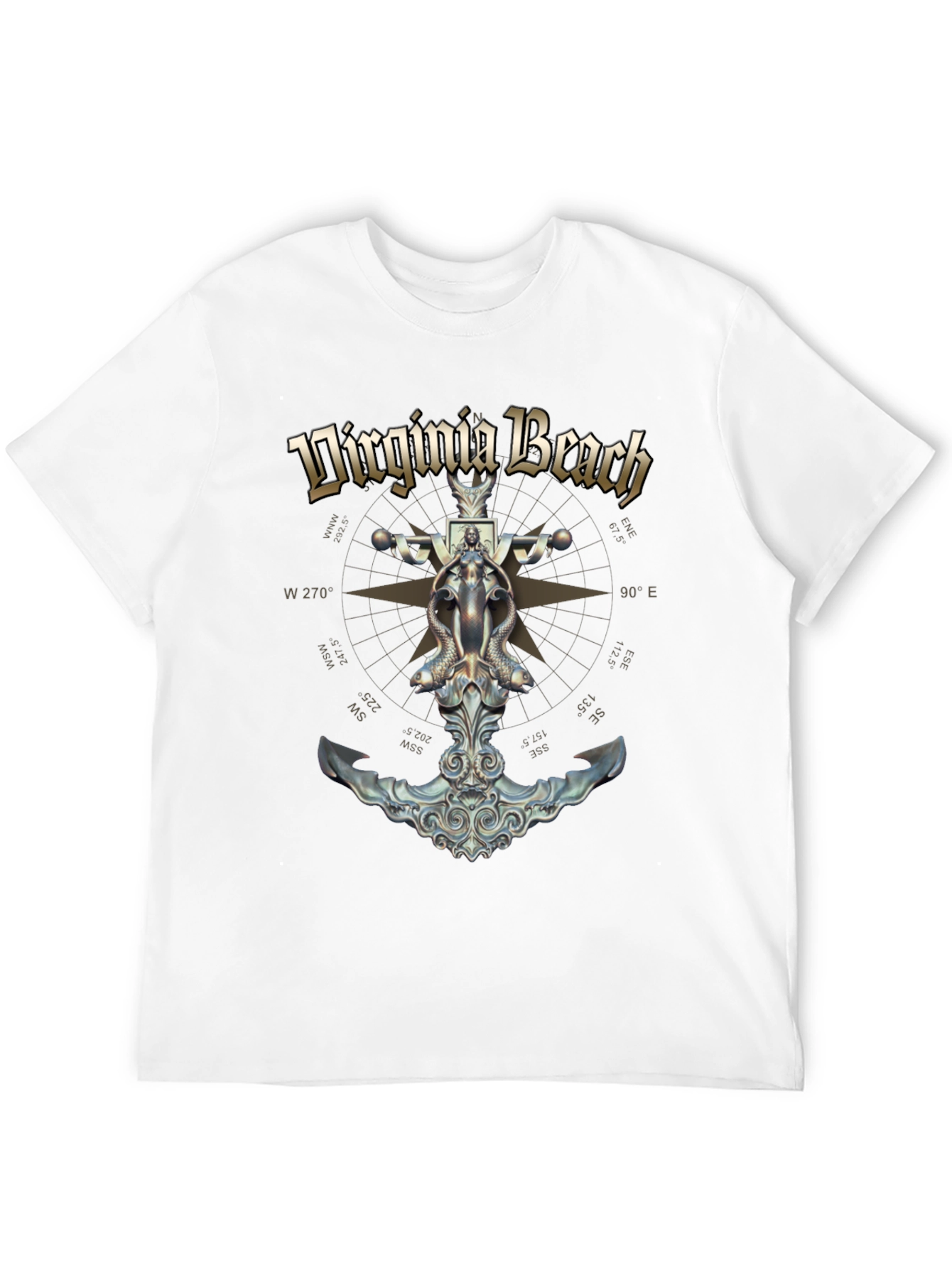 Camiseta Negra Diseño Virginia Beach Ancla Náutica