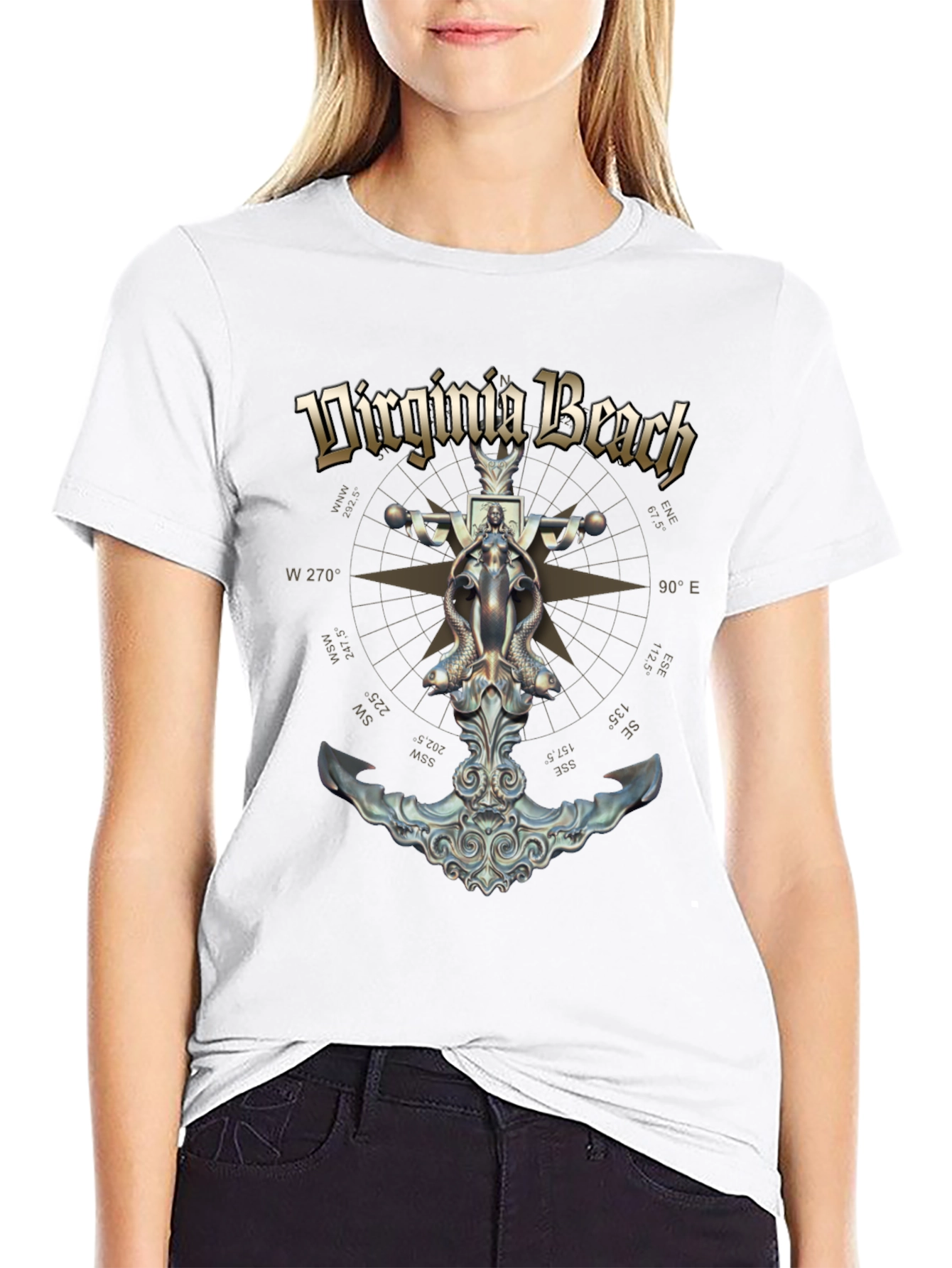 Camiseta Negra Diseño Virginia Beach Ancla Náutica