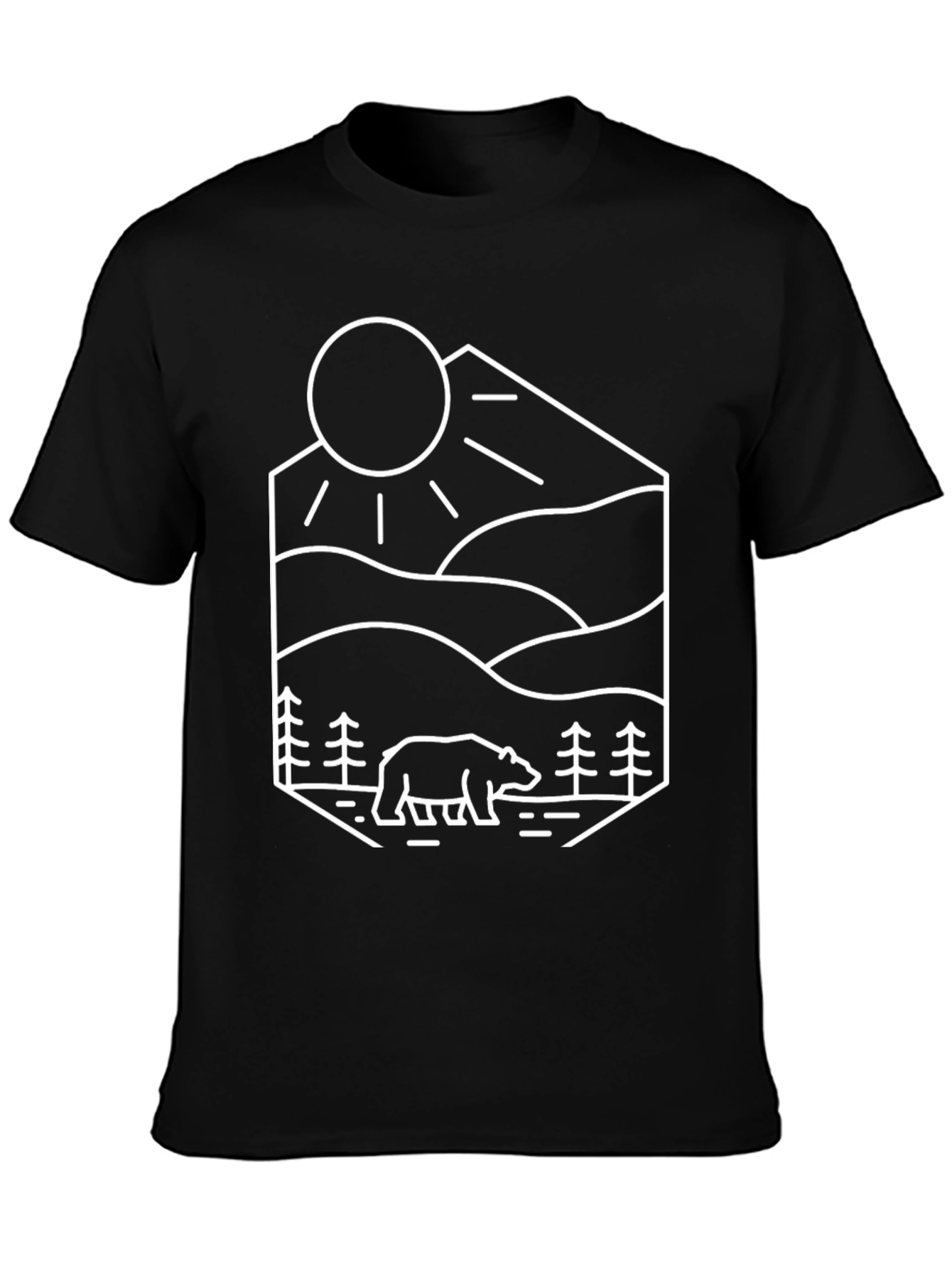 Camiseta Negra Diseño Oso Montaña