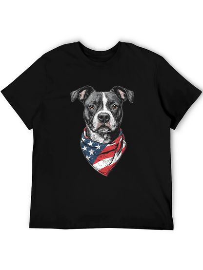 Camiseta Negra con Diseño de Pitbull Patriótico