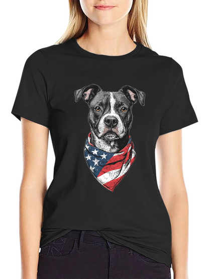 Camiseta Negra con Diseño de Pitbull Patriótico