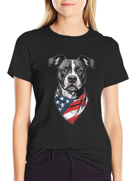 Camiseta Negra con Diseño de Pitbull Patriótico