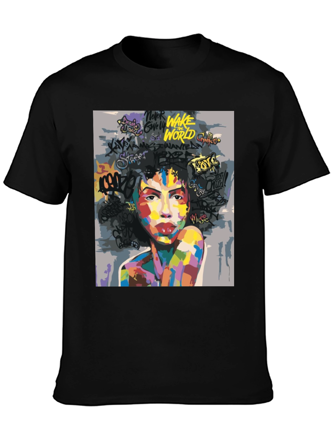 Camiseta Negra con Arte Abstracto y Urbano para Hombre