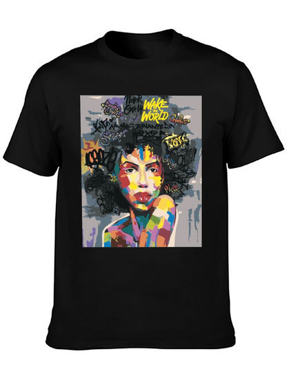 Camiseta Negra con Arte Abstracto y Urbano para Hombre