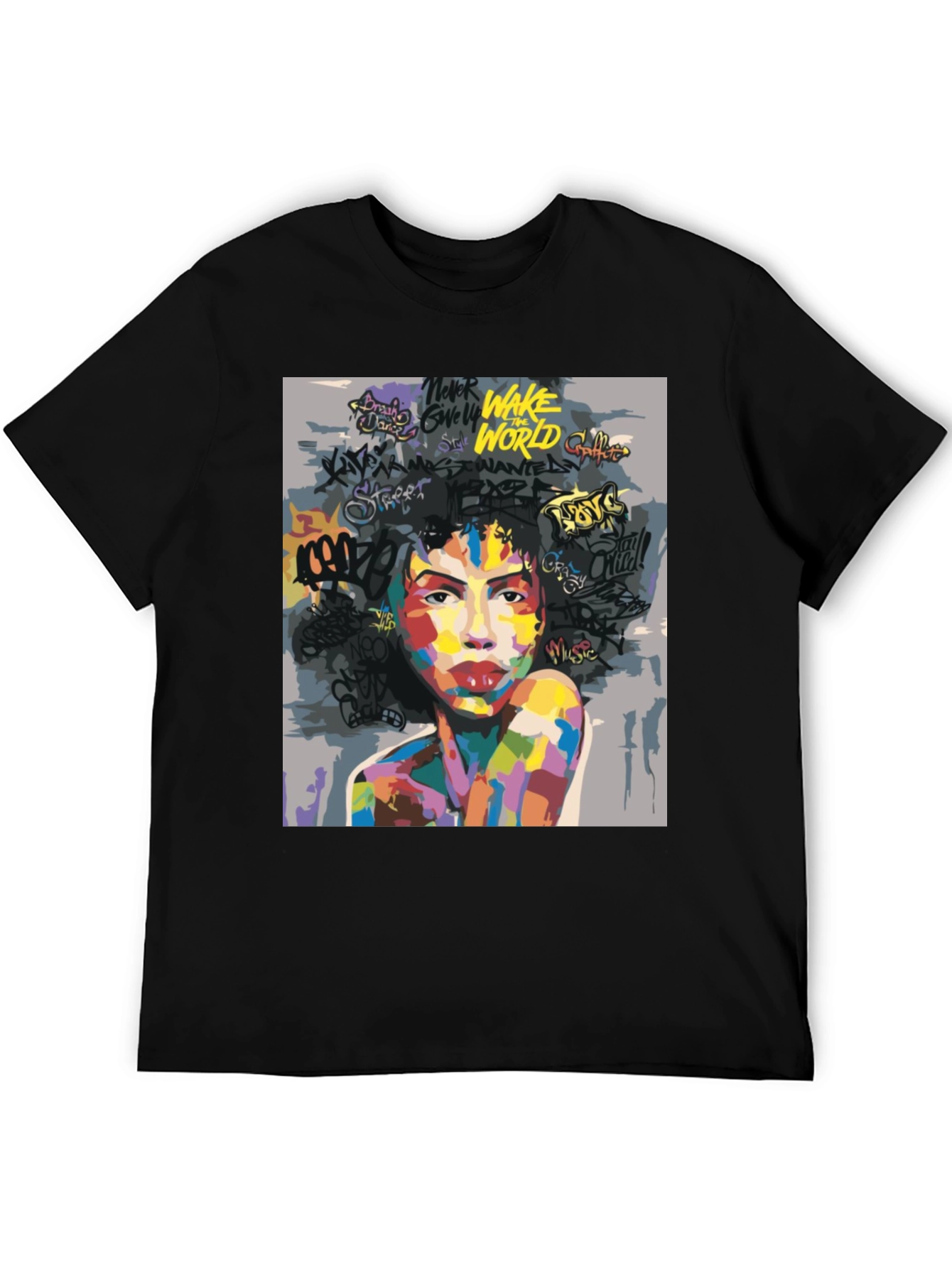 Camiseta Negra con Arte Abstracto y Urbano para Hombre