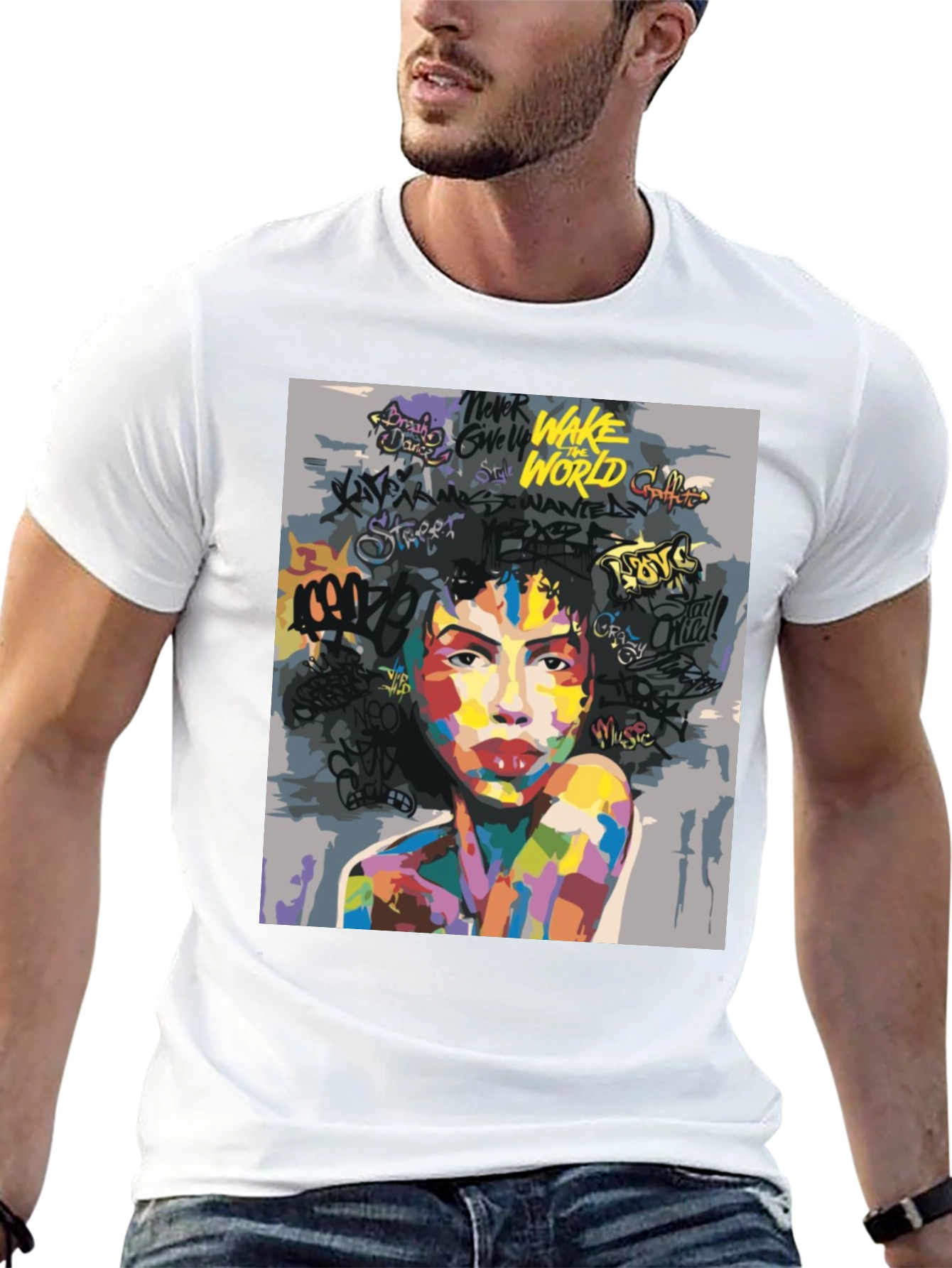 Camiseta Negra con Arte Abstracto y Urbano para Hombre