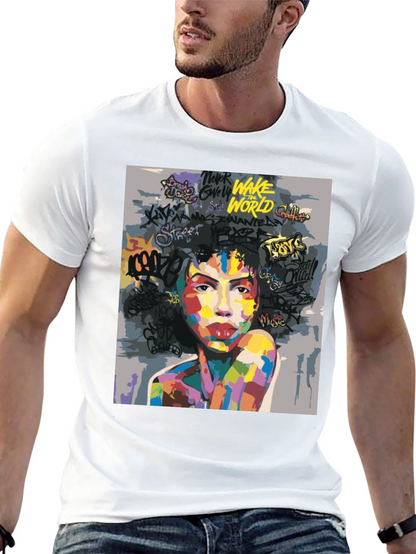 Camiseta Negra con Arte Abstracto y Urbano para Hombre