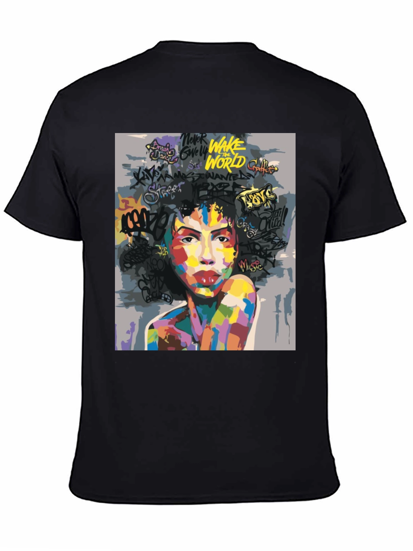 Camiseta Negra con Arte Abstracto y Urbano para Hombre