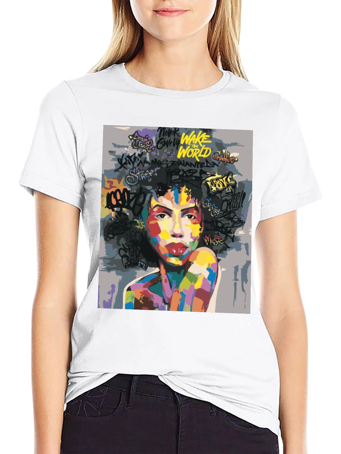 Camiseta Negra con Arte Abstracto y Urbano para Hombre