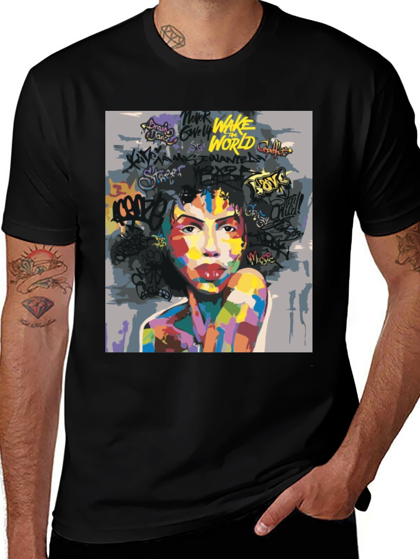 Camiseta Negra con Arte Abstracto y Urbano para Hombre