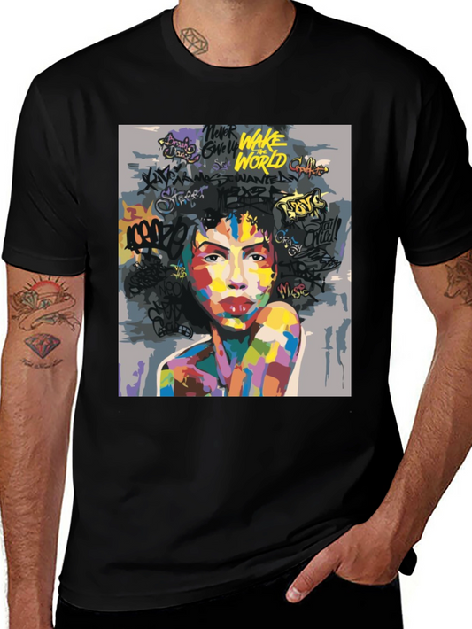 Camiseta Negra con Arte Abstracto y Urbano para Hombre