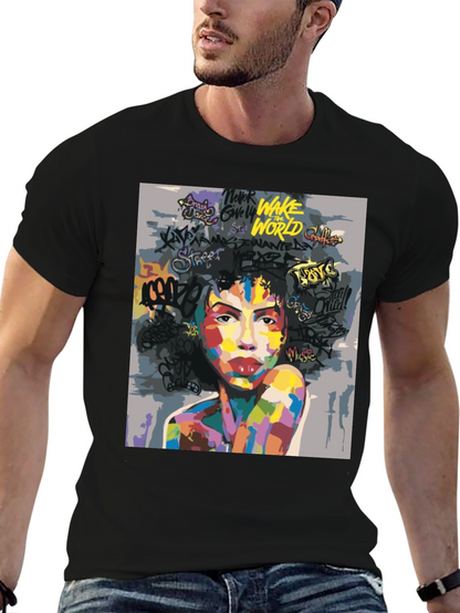 Camiseta Negra con Arte Abstracto y Urbano para Hombre