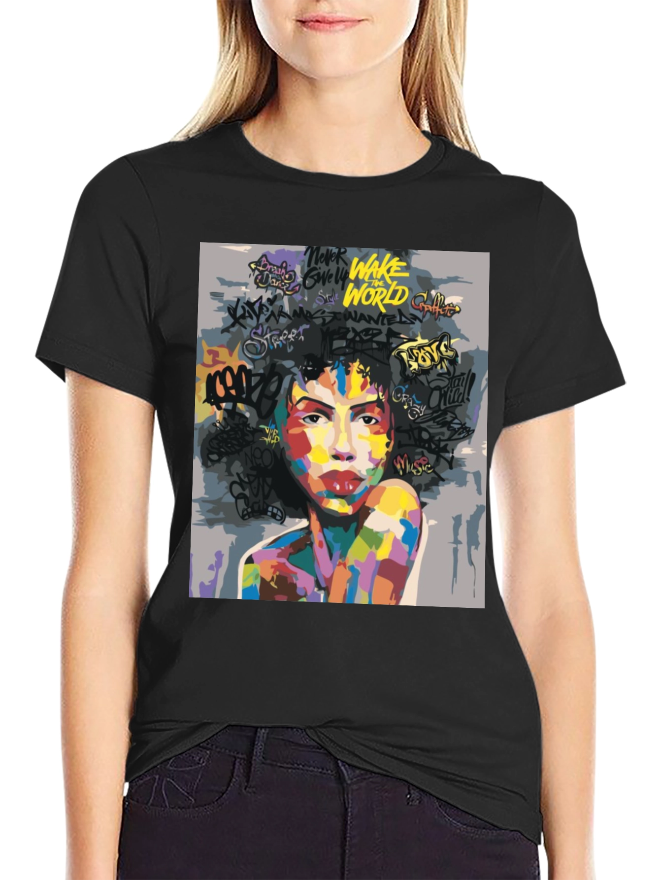 Camiseta Negra con Arte Abstracto y Urbano para Hombre