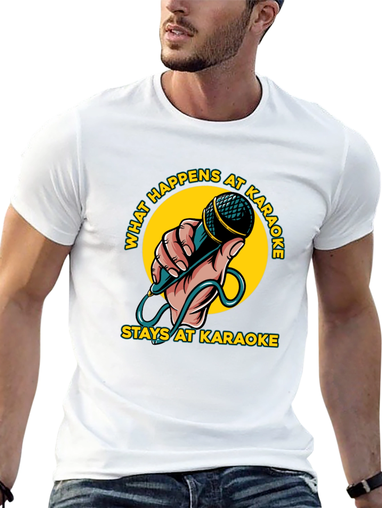 Camiseta Negra con Diseño Karaoke Divertido