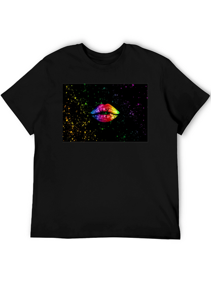 Camiseta Negra Estampado Labios Arcoíris