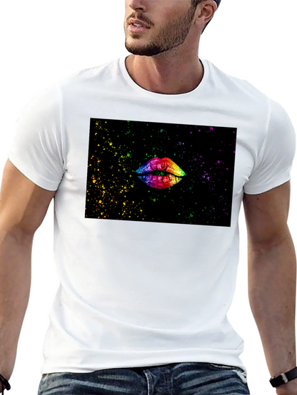Camiseta Negra Estampado Labios Arcoíris
