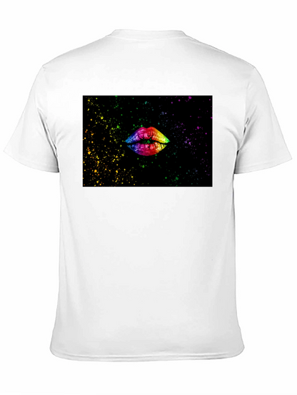Camiseta Negra Estampado Labios Arcoíris