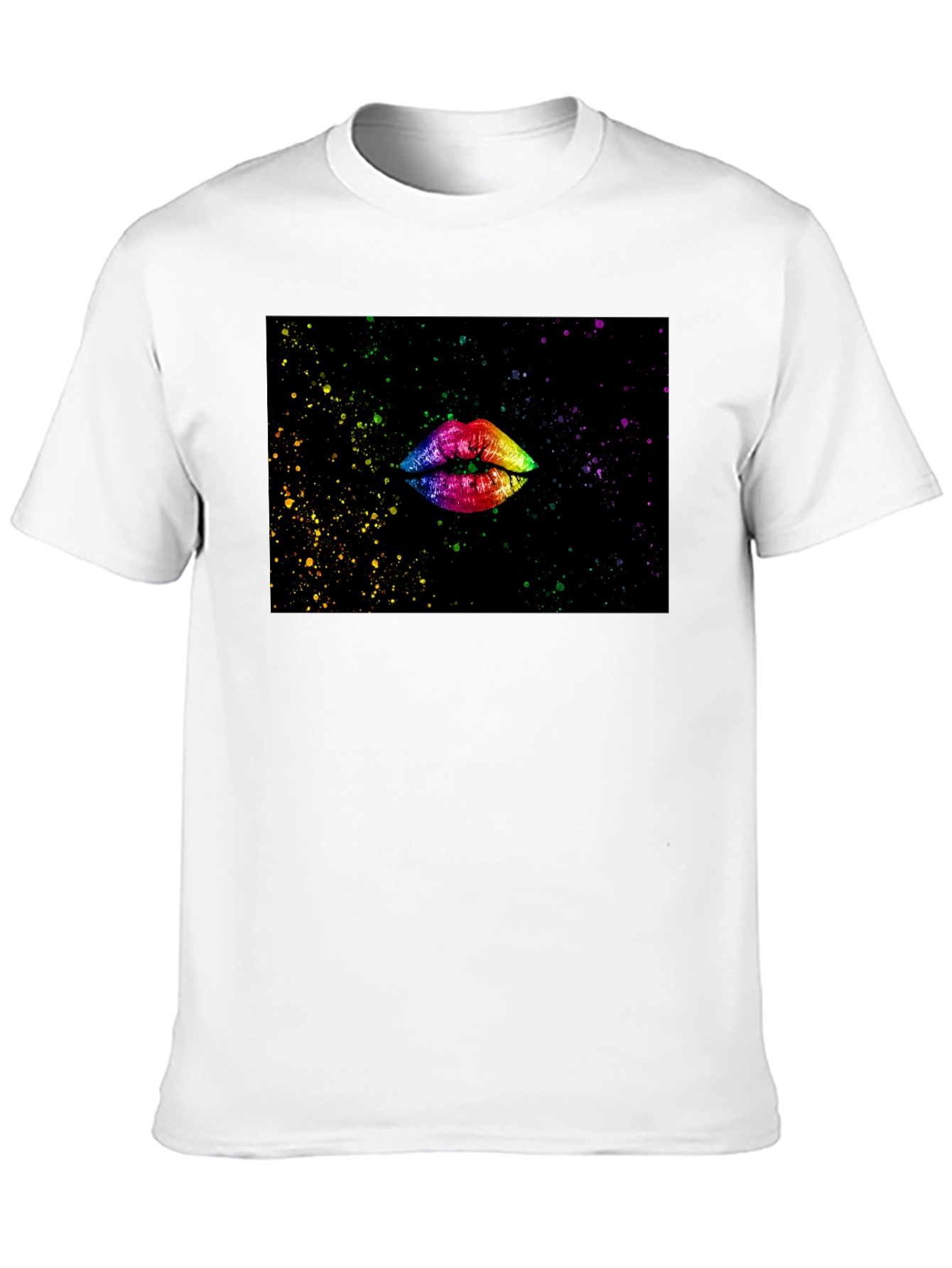 Camiseta Negra Estampado Labios Arcoíris