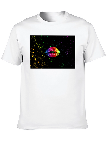 Camiseta Negra Estampado Labios Arcoíris
