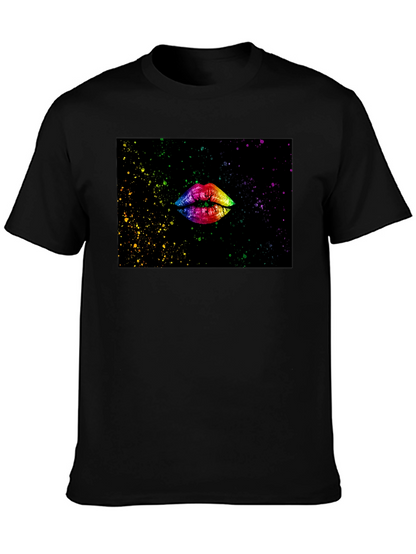 Camiseta Negra Estampado Labios Arcoíris