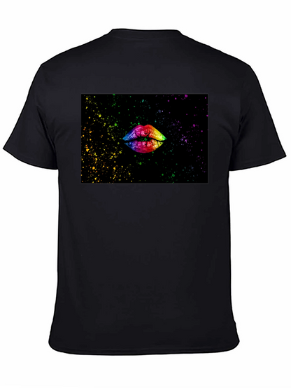 Camiseta Negra Estampado Labios Arcoíris