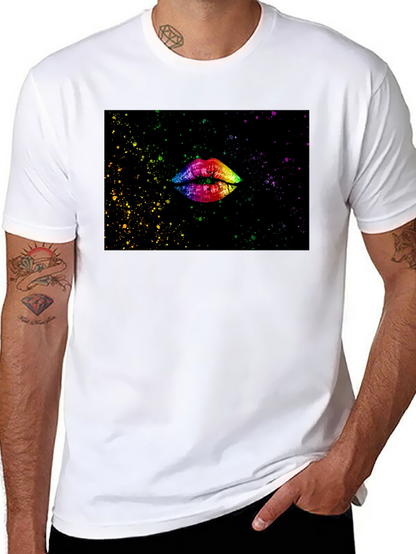 Camiseta Negra Estampado Labios Arcoíris
