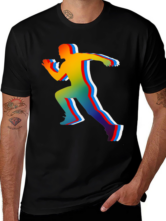 Camiseta Negra con Diseño de Corredor Abstracto