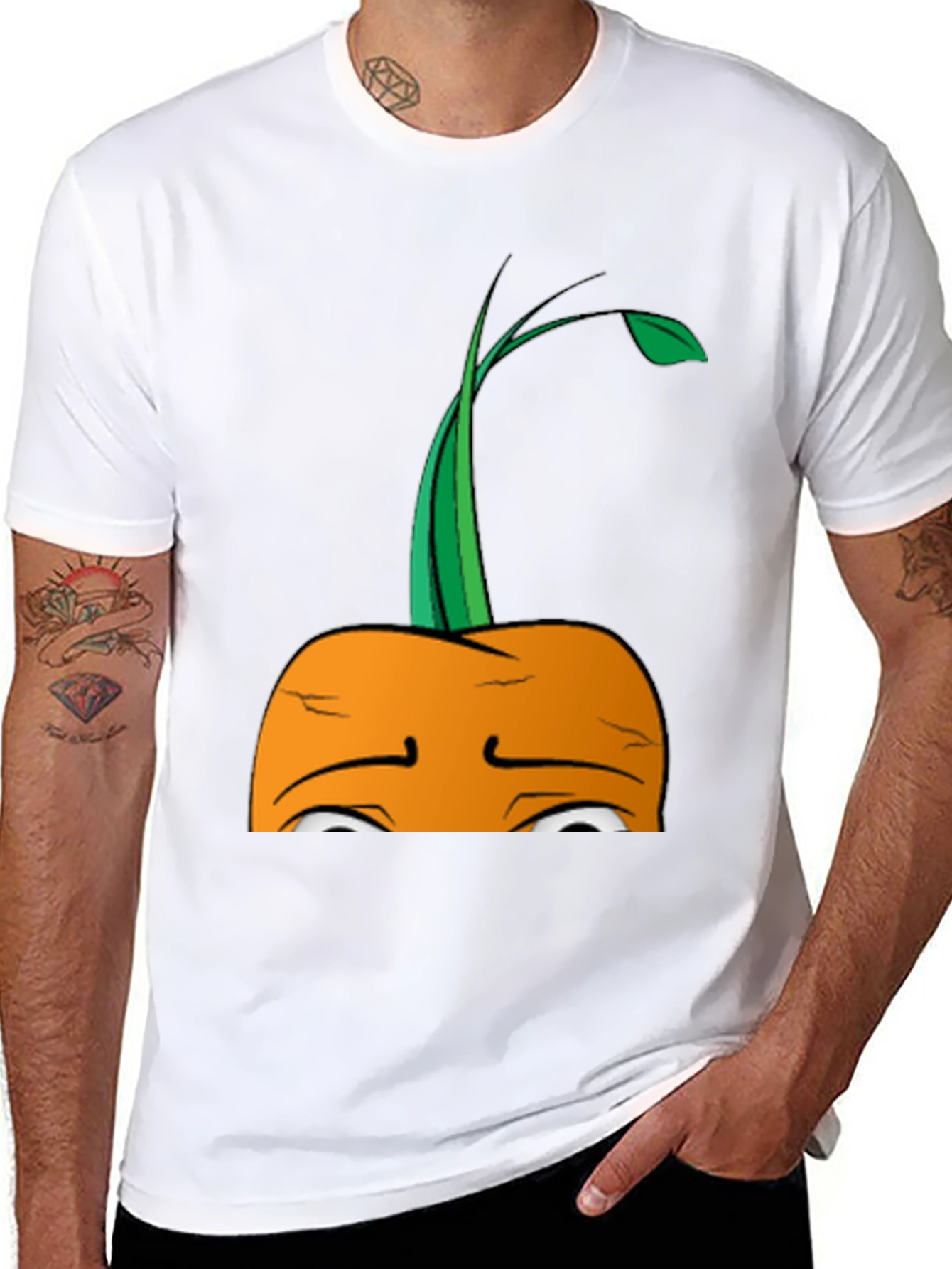 Camiseta Negra con Diseño de Zanahoria Triste