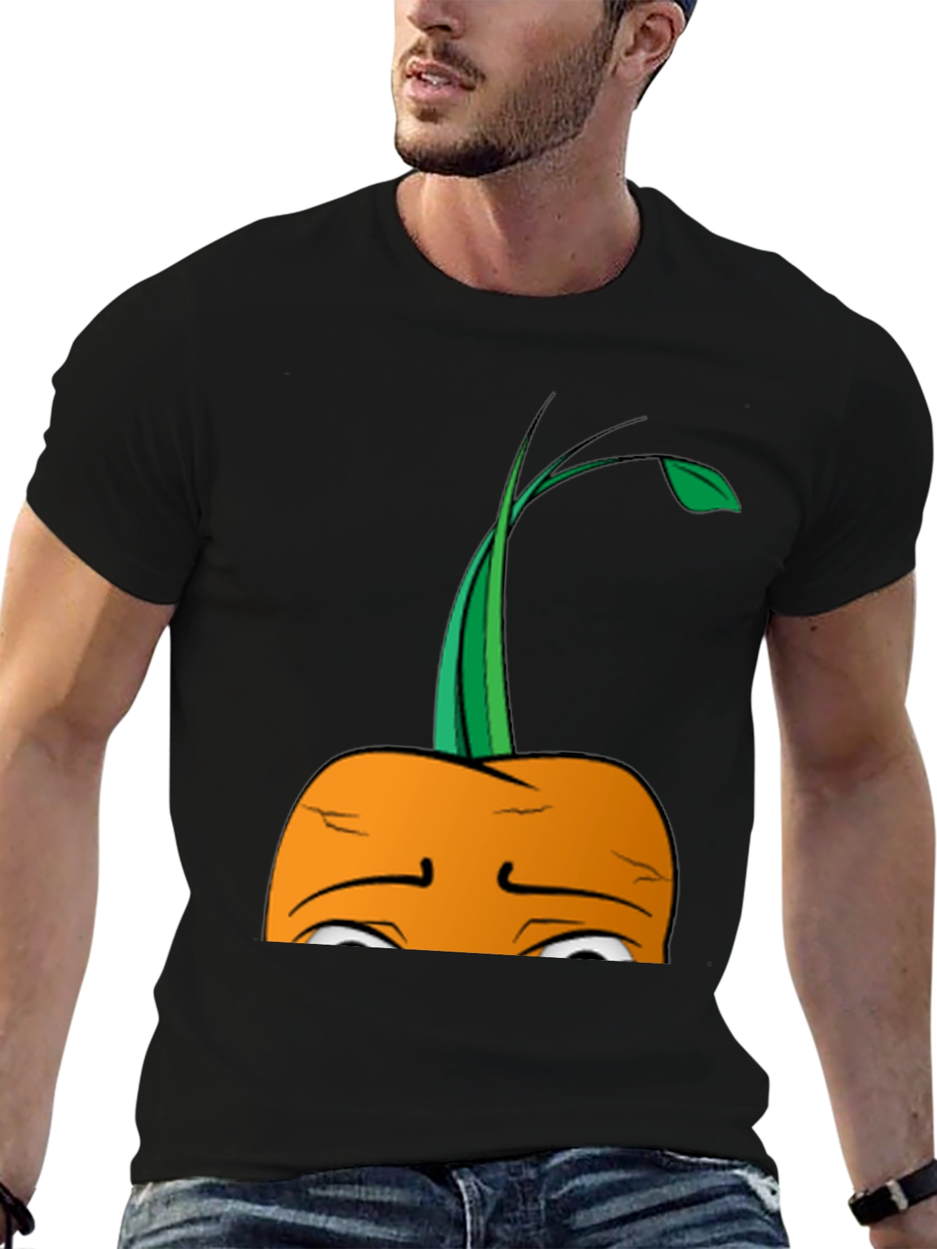 Camiseta Negra con Diseño de Zanahoria Triste