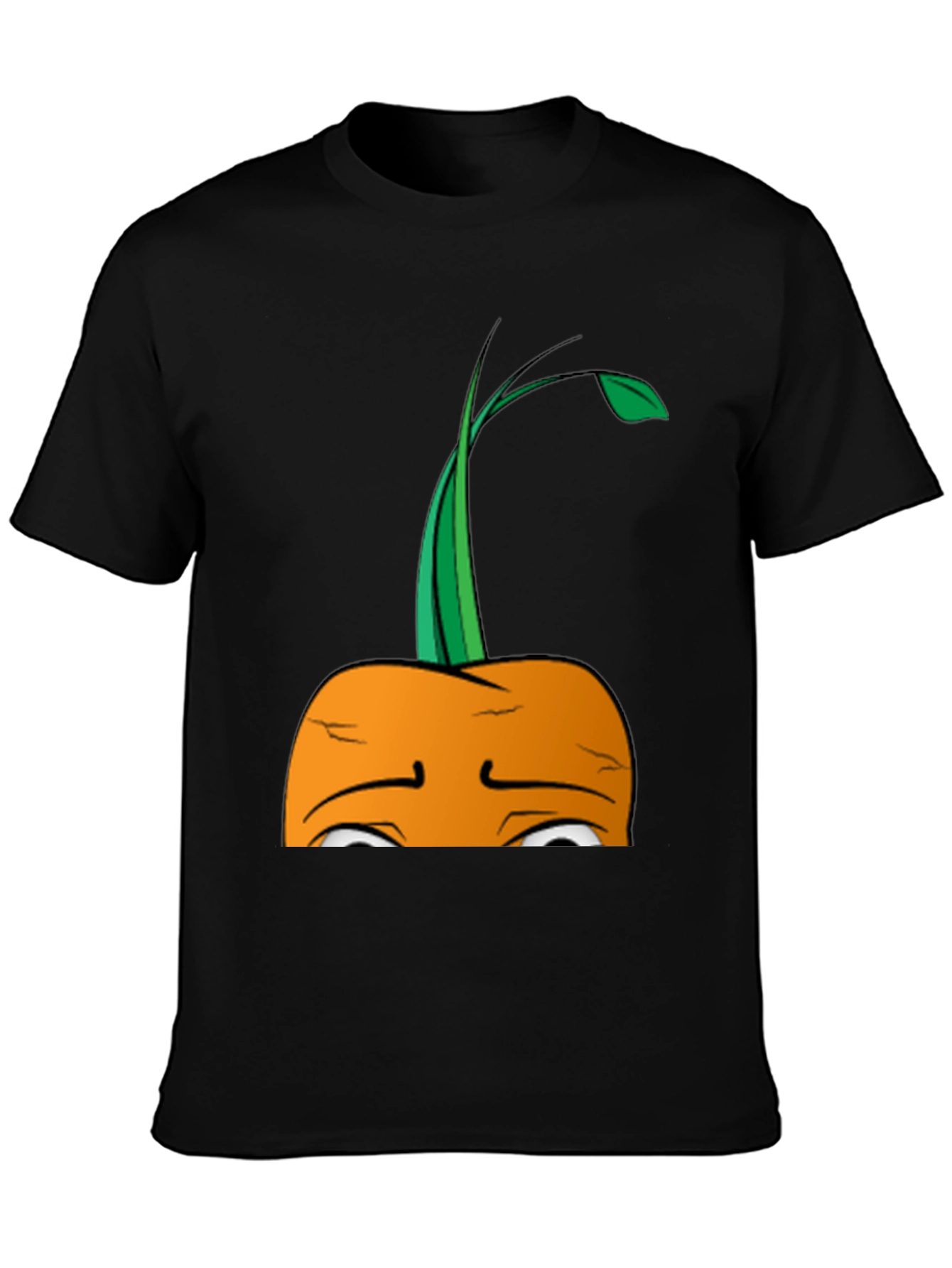 Camiseta Negra con Diseño de Zanahoria Triste