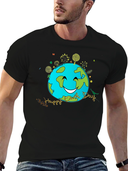 Camiseta Negra Día de la Tierra con Diseño Sonriente