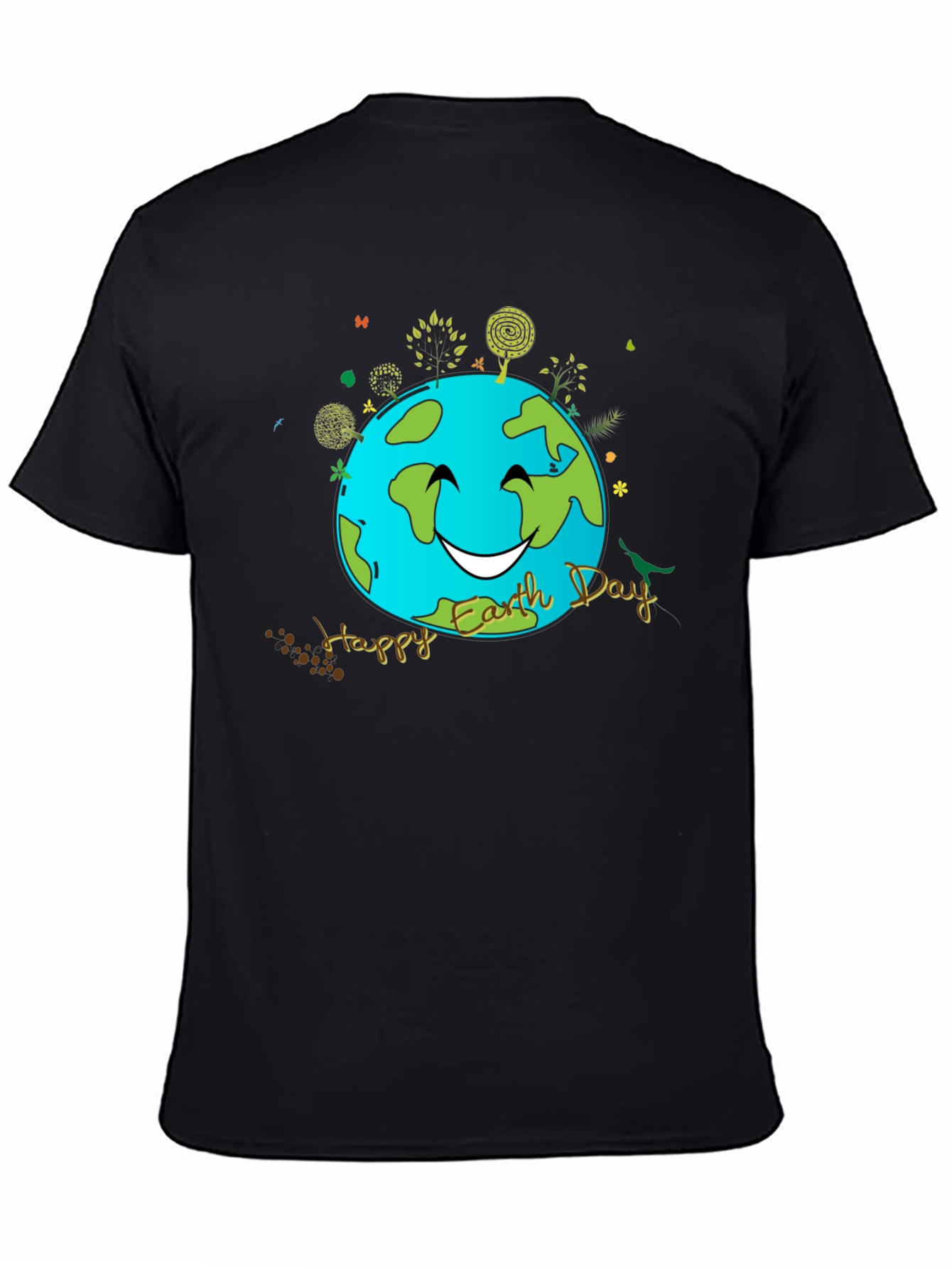 Camiseta Negra Día de la Tierra con Diseño Sonriente