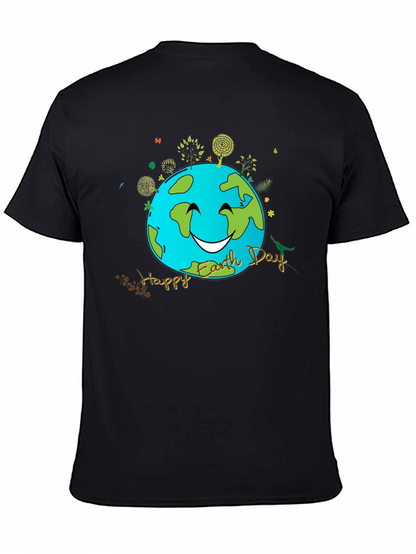 Camiseta Negra Día de la Tierra con Diseño Sonriente