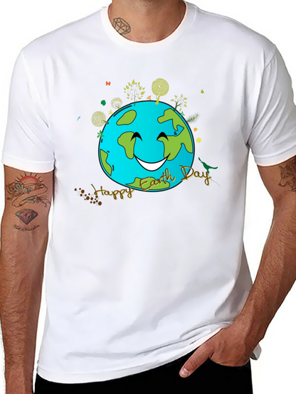 Camiseta Negra Día de la Tierra con Diseño Sonriente