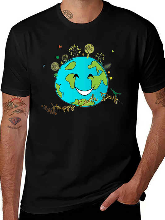 Camiseta Negra Día de la Tierra con Diseño Sonriente