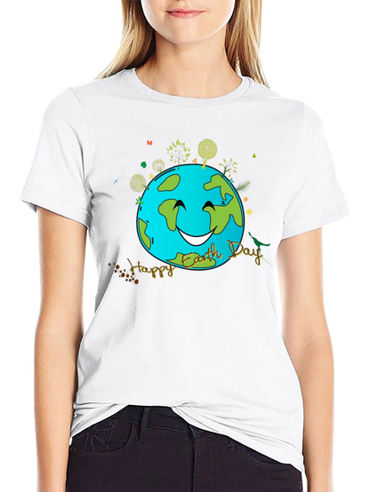 Camiseta Negra Día de la Tierra con Diseño Sonriente
