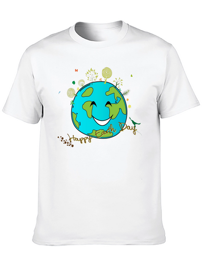 Camiseta Negra Día de la Tierra con Diseño Sonriente