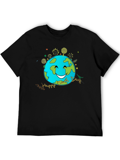 Camiseta Negra Día de la Tierra con Diseño Sonriente