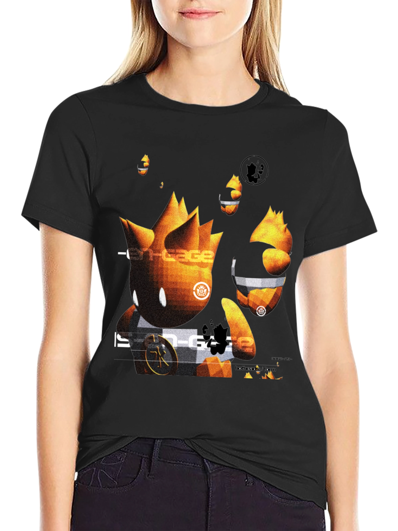 Camiseta Negra con Diseño Gráfico Abstracto