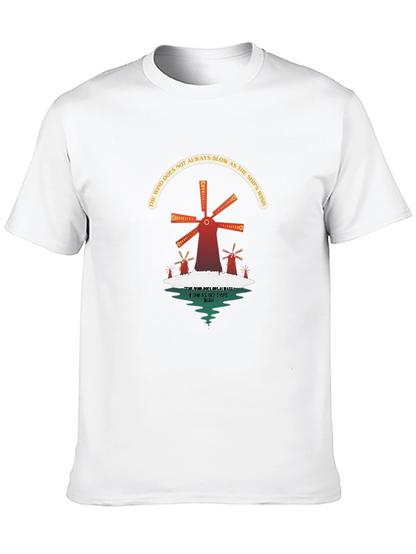 Camiseta Negra con Diseño de Molinos y Reflexión
