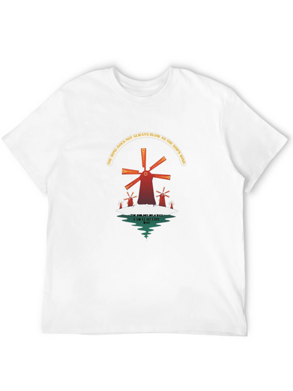 Camiseta Negra con Diseño de Molinos y Reflexión