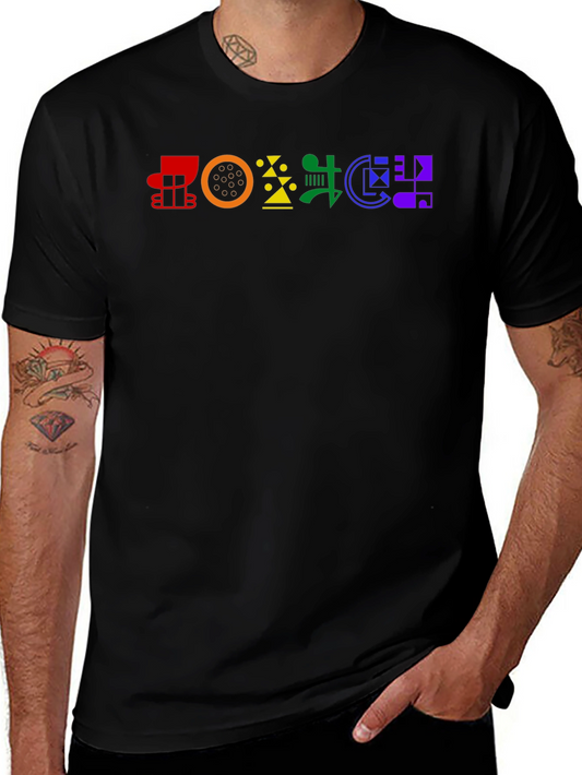 Camiseta Negra con Diseño Abstracto de Colores