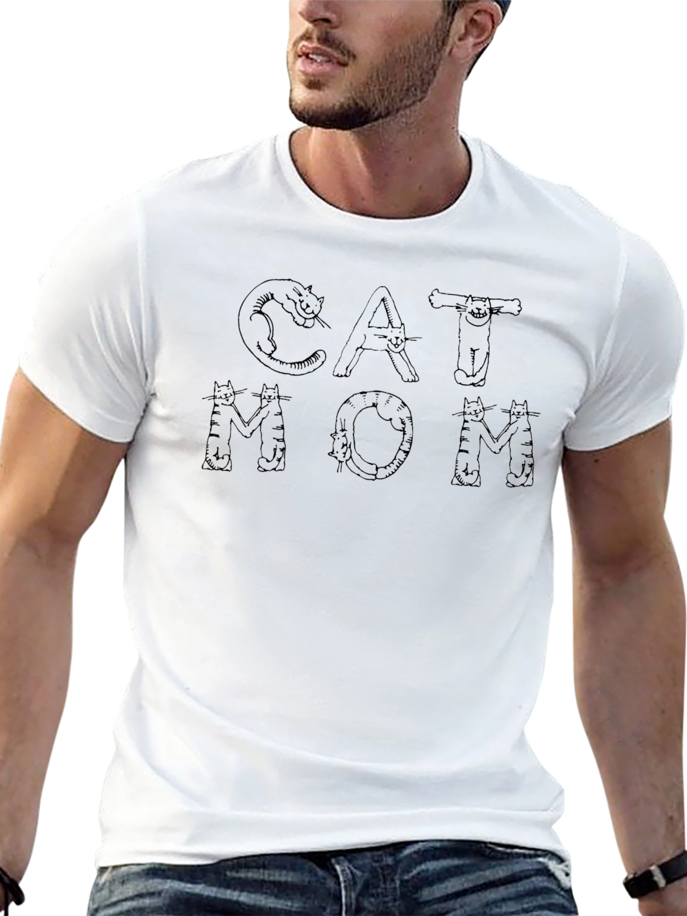 Camiseta Negra Cat Mom para Amantes de los Gatos