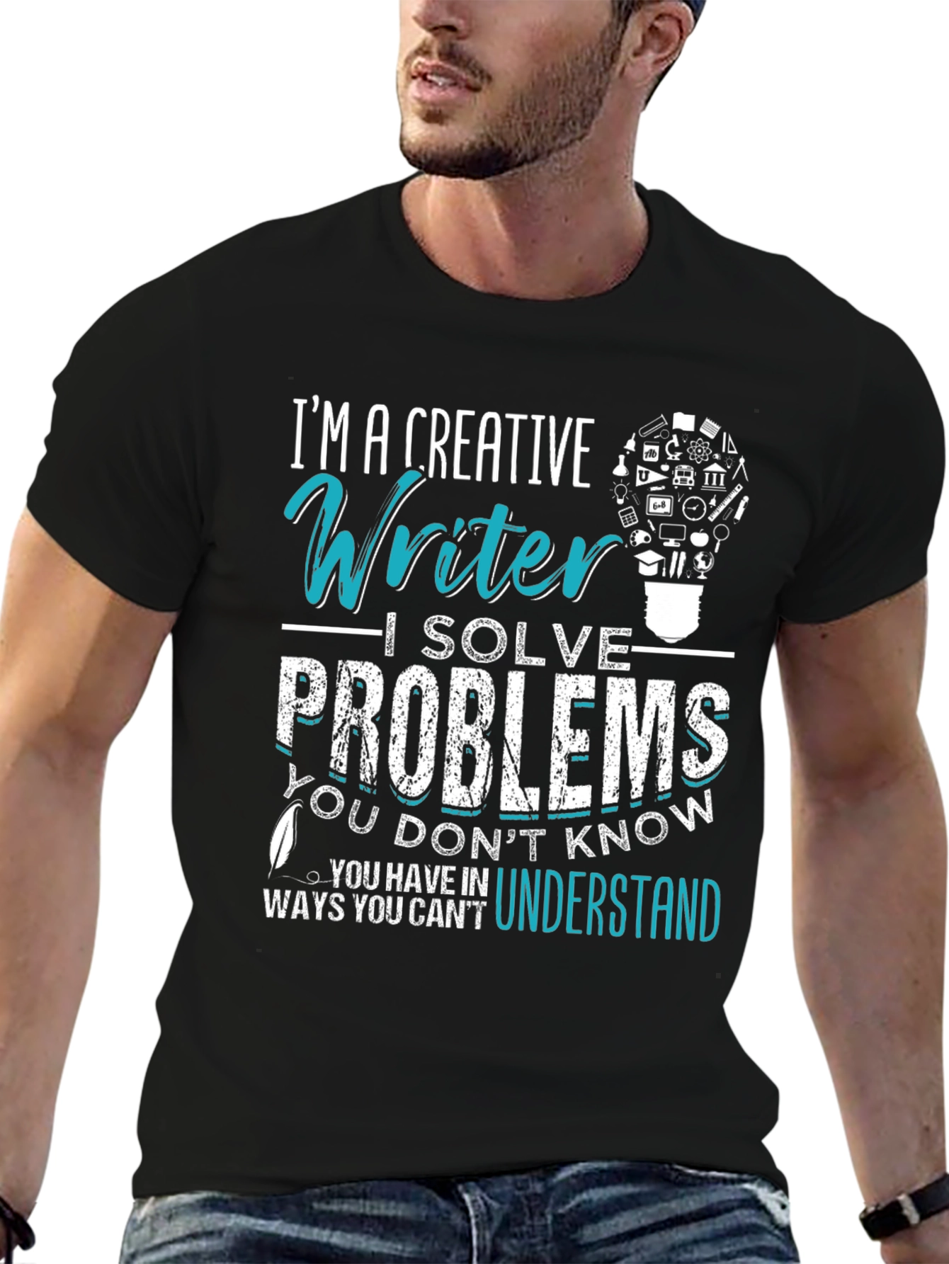 Camiseta Negra con Diseño para Escritores Creativos