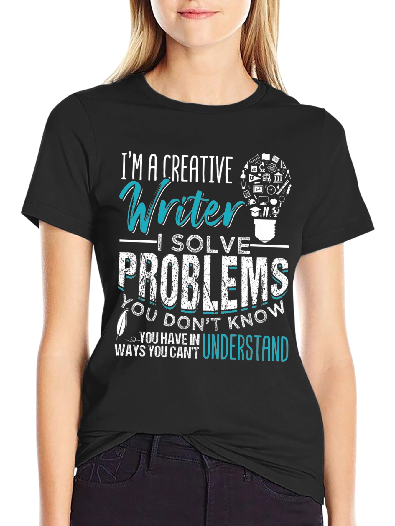 Camiseta Negra con Diseño para Escritores Creativos