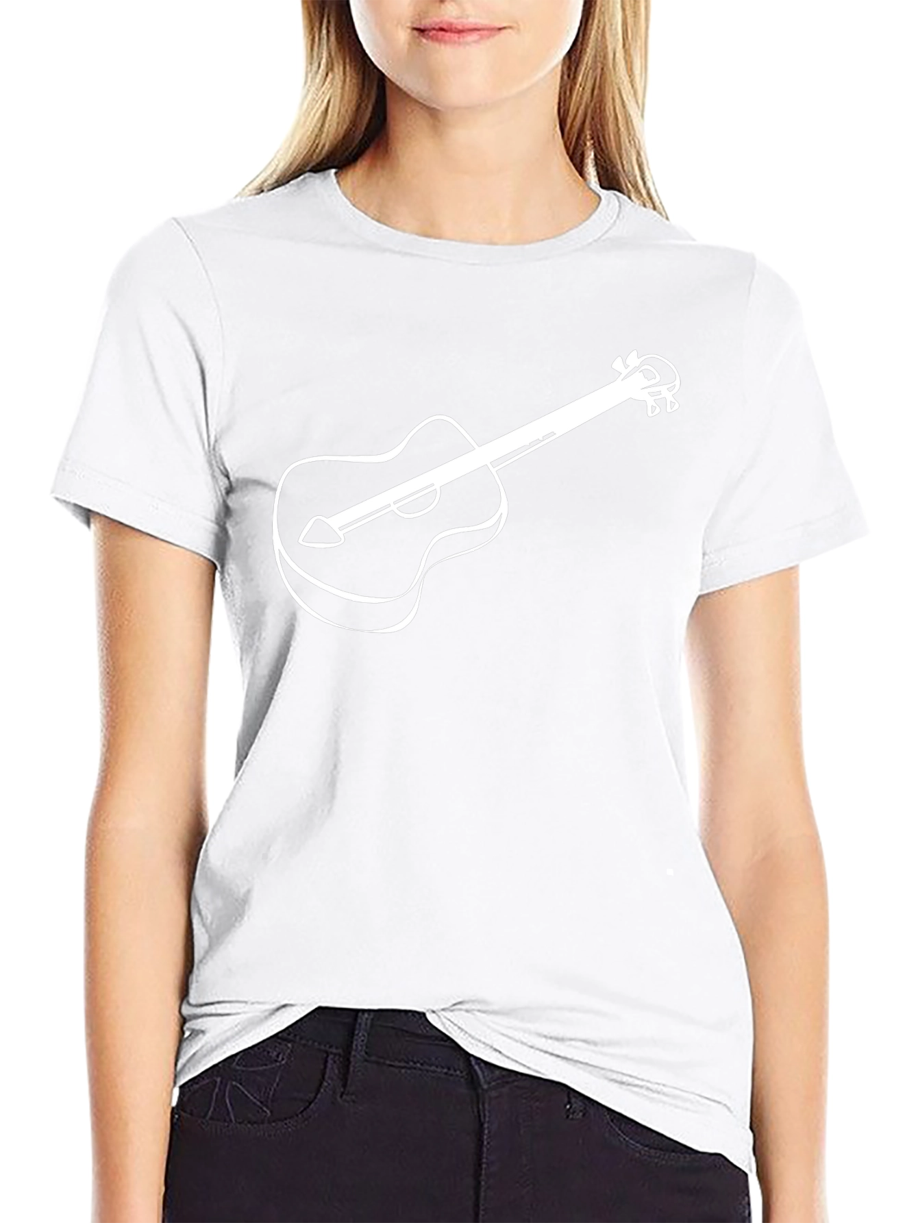 Camiseta Negra con Diseño de Guitarra Blanca
