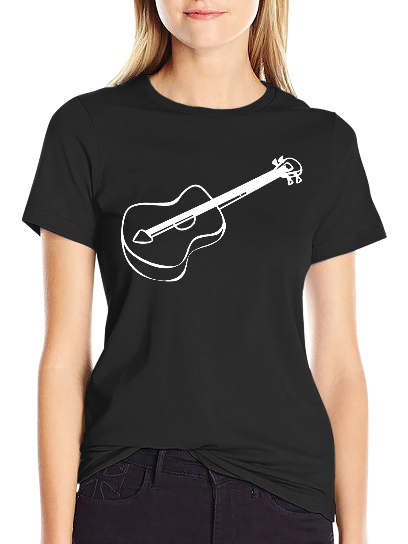 Camiseta Negra con Diseño de Guitarra Blanca