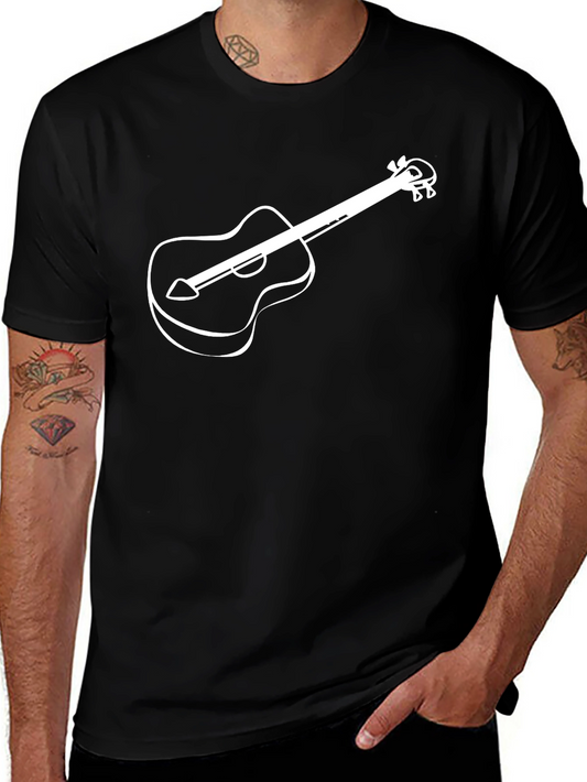 Camiseta Negra con Diseño de Guitarra Blanca