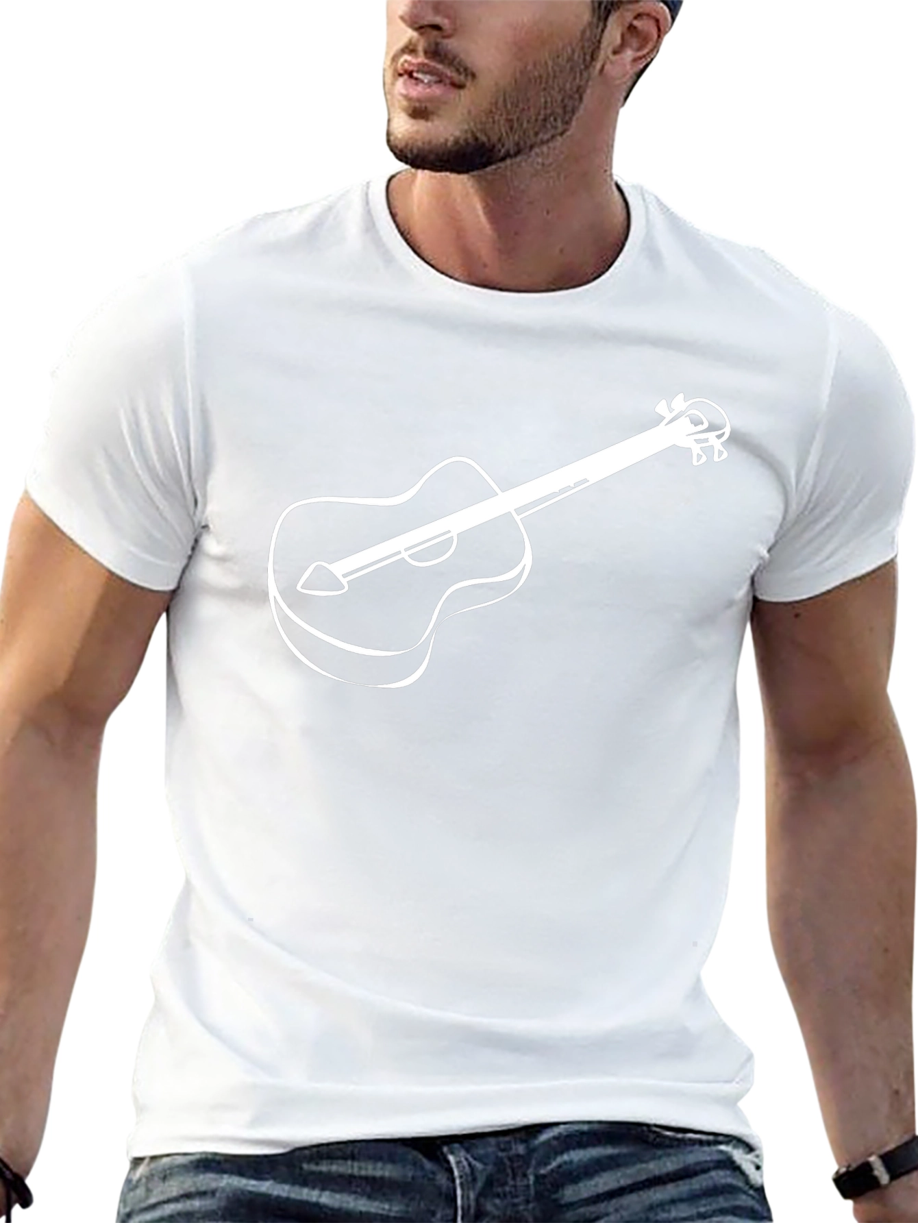 Camiseta Negra con Diseño de Guitarra Blanca