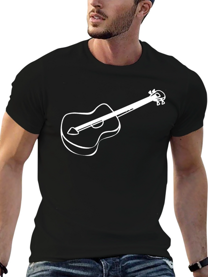 Camiseta Negra con Diseño de Guitarra Blanca